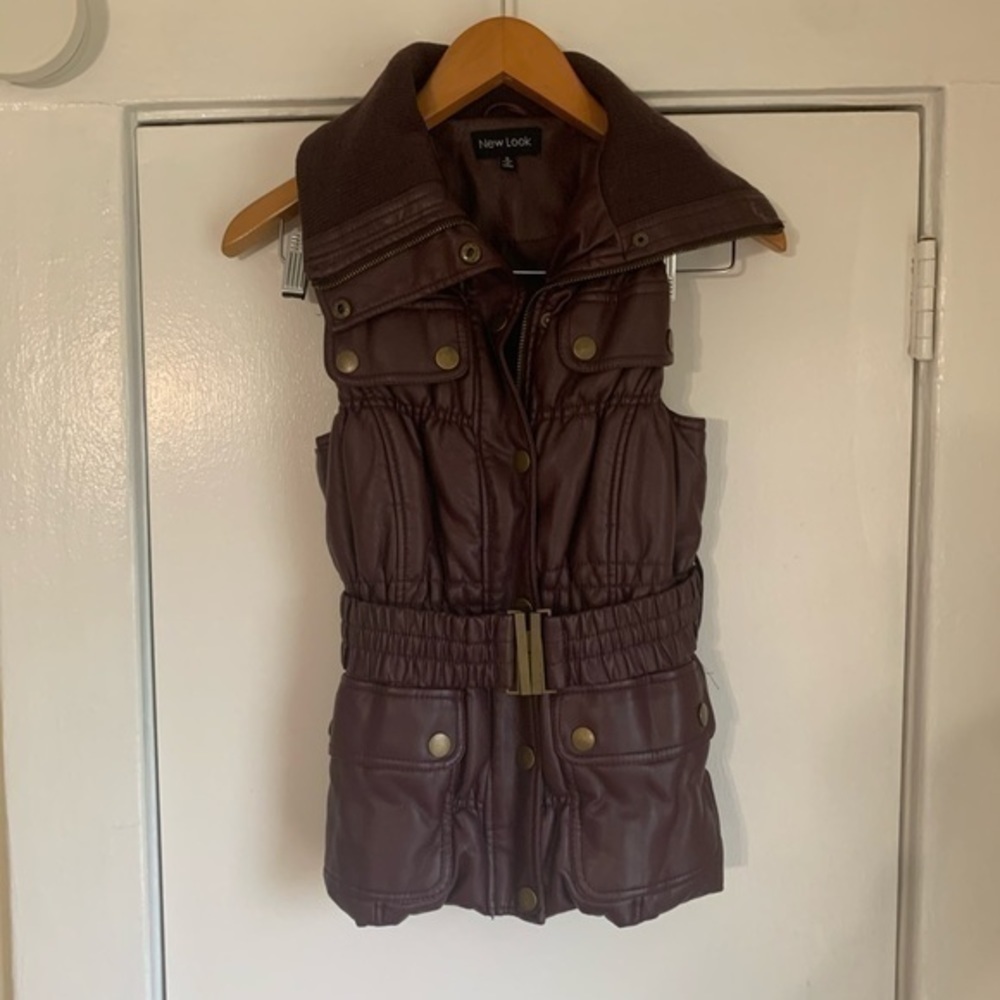 New Look Maroon Bubble Vegan Leather Vest Size Small‎